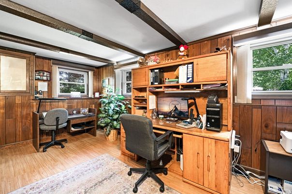 Home Office, Interior, Wood Texture Flooring, Wooden Walls