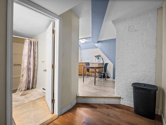 Home Office, Interior, Stone Walls, Wood Texture Flooring