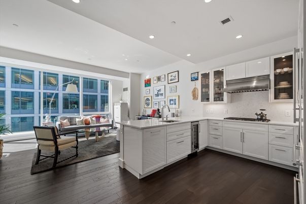 Interior, Kitchen, Living room, Recessed Lighting, Stainless Steel Appliances, Wood Texture Flooring