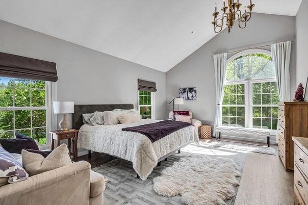 Bedroom, Chandelier, Interior, Wood Texture Flooring