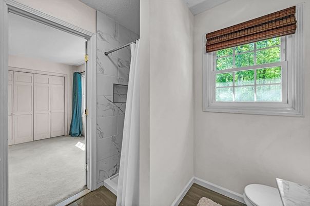 Bathroom, Interior, Marble Walls, Wood Texture Flooring