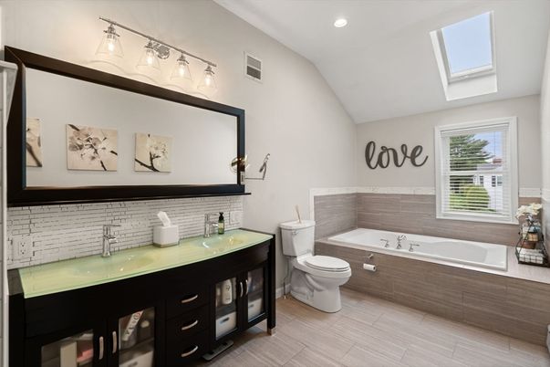 Bathroom, Interior, Recessed Lighting, Wood Texture Flooring