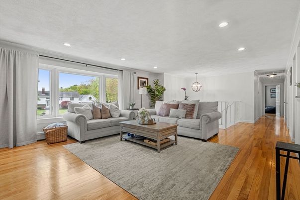 Interior, Living room, Pendant Lights, Recessed Lighting, Wood Texture Flooring