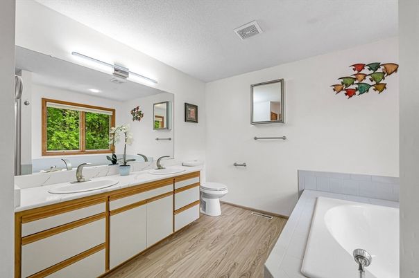 Bathroom, Dual Sink Vanities, Interior, Wood Texture Flooring