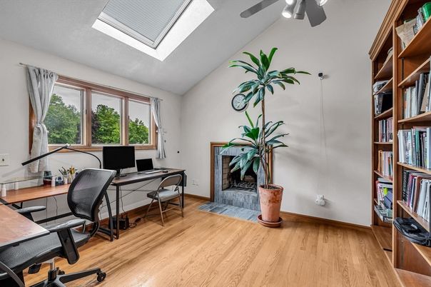 Fireplace, Home Office, Interior, Wood Texture Flooring