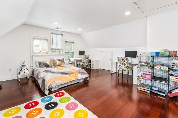 Bedroom, Home Office, Interior, Recessed Lighting, Wood Texture Flooring