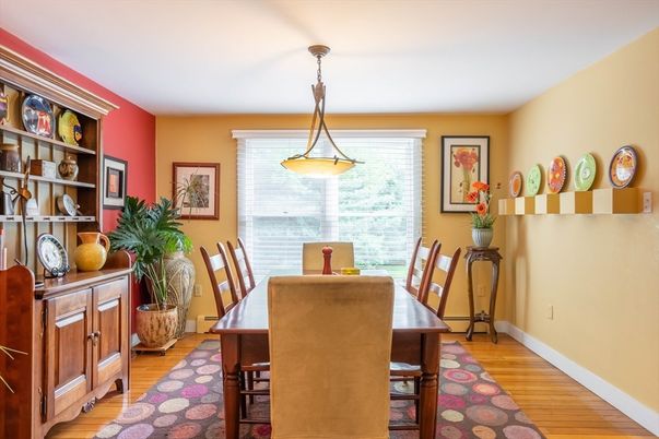 Dining room, Interior, Pendant Lights, Wood Texture Flooring