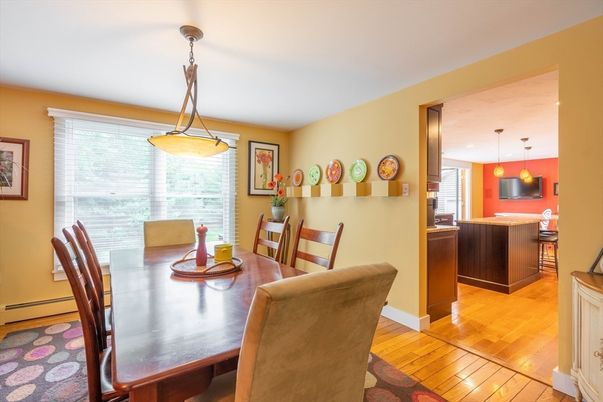 Dining room, Interior, Kitchen, Pendant Lights, Wood Texture Flooring