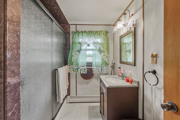 Bathroom, Dual Sink Vanities, Glass Shower, Interior, Marble