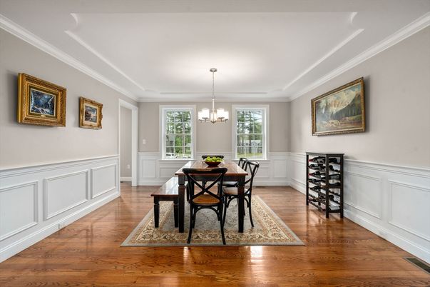 Chandelier, Dining room, Interior, Wood Texture Flooring