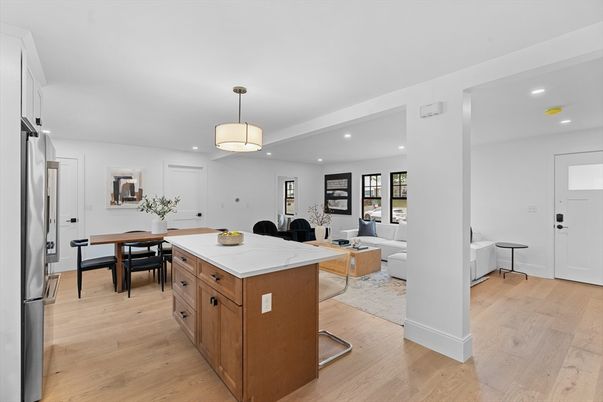 Dining room, Interior, Kitchen, Living room, Pendant Lights, Recessed Lighting, Wood Texture Flooring