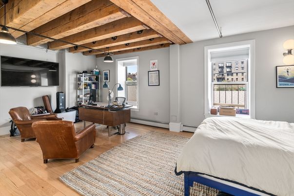 Bedroom, Home Office, Interior, Pendant Lights, Wooden Beams, Wooden Ceilings, Wood Texture Flooring