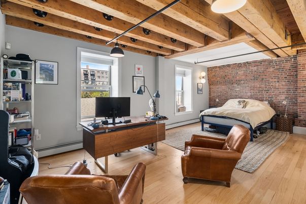 Home Office, Interior, Pendant Lights, Stone Walls, Wooden Beams, Wooden Ceilings, Wood Texture Flooring