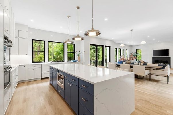 Dining room, Interior, Kitchen, Living room, Pendant Lights, Recessed Lighting, Wood Texture Flooring