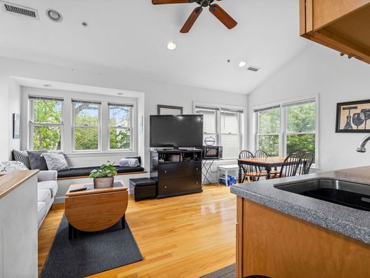 Dining room, Interior, Living room, Recessed Lighting, Wood Texture Flooring