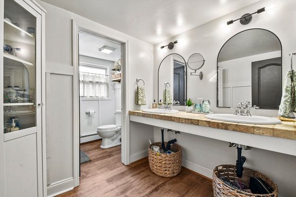Bathroom, Dual Sink Vanities, Interior, Wood Texture Flooring