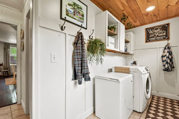 Interior, Recessed Lighting, Washer, Wooden Ceilings, Wood Texture Flooring