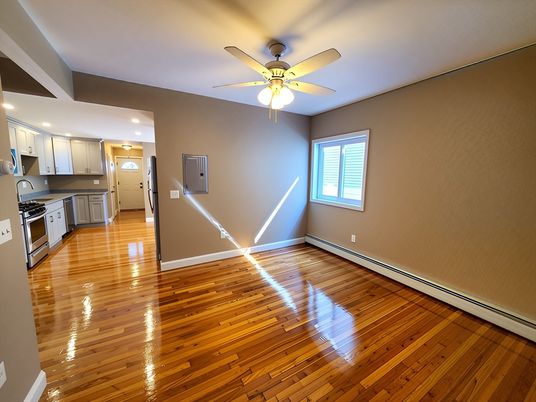 Empty room, Interior, Kitchen, Recessed Lighting, Wood Texture Flooring