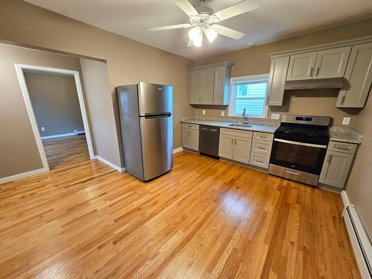 Interior, Kitchen, Stainless Steel Appliances, Wood Texture Flooring