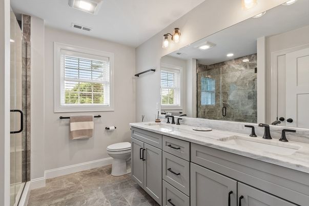 Bathroom, Dual Sink Vanities, Glass Shower, Interior, Recessed Lighting