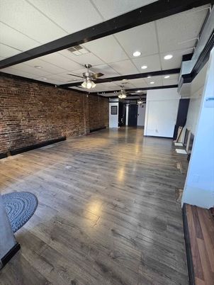 Empty room, Interior, Recessed Lighting, Stone Walls, Wood Texture Flooring