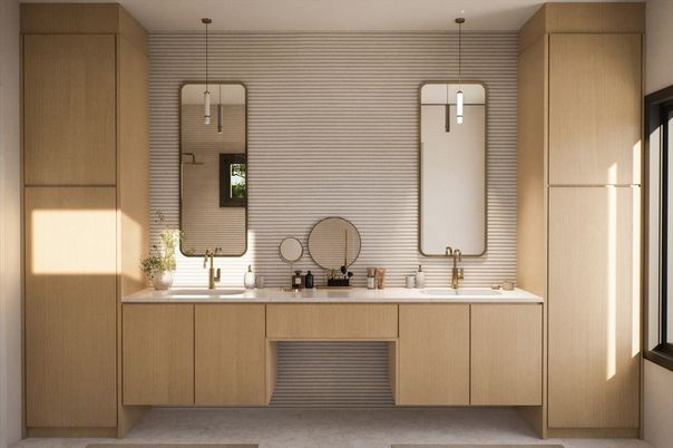Bathroom, Dual Sink Vanities, Interior, Pendant Lights