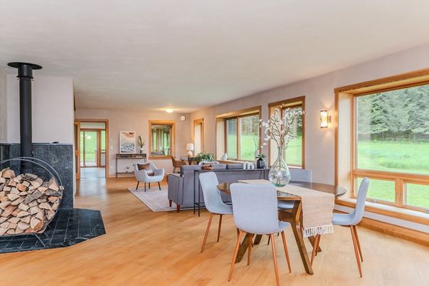 Dining room, Fireplace, Interior, Living room, Wood Texture Flooring