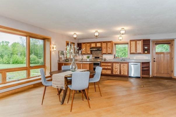 Dining room, Interior, Kitchen, Stainless Steel Appliances, Wood Texture Flooring