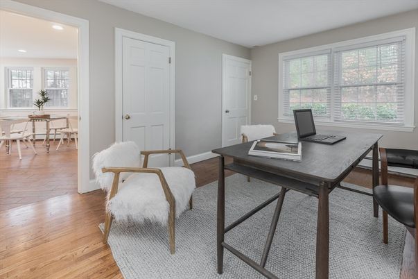Home Office, Interior, Recessed Lighting, Wood Texture Flooring