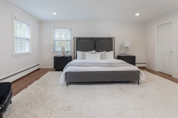 Bedroom, Interior, Recessed Lighting, Wood Texture Flooring