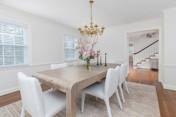 Chandelier, Dining room, Interior, Wood Texture Flooring