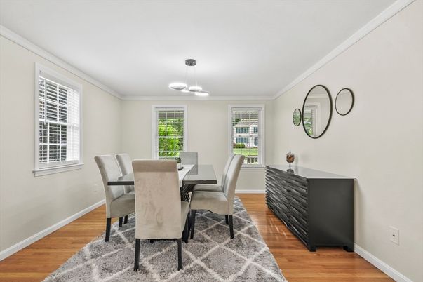 Dining room, Interior, Pendant Lights, Wood Texture Flooring