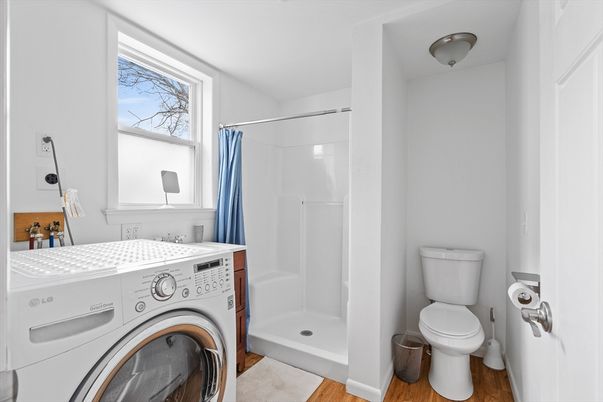 Bathroom, Interior, Washer, Wood Texture Flooring