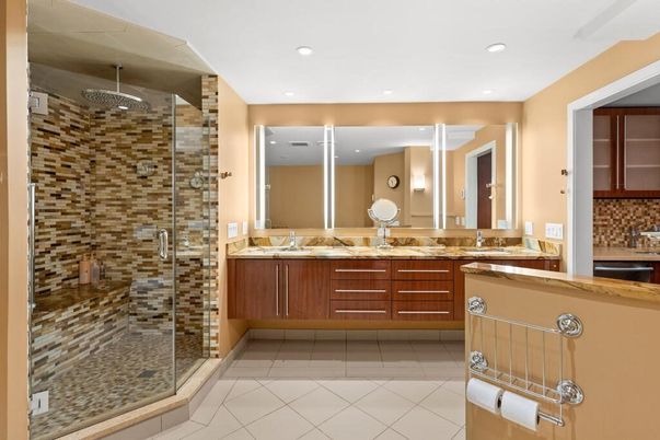 Bathroom, Dual Sink Vanities, Glass Shower, Interior, Recessed Lighting