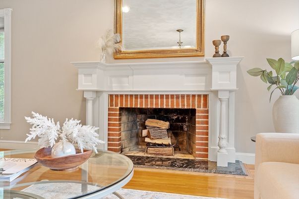 Fireplace, Interior, Recessed Lighting, Wood Texture Flooring