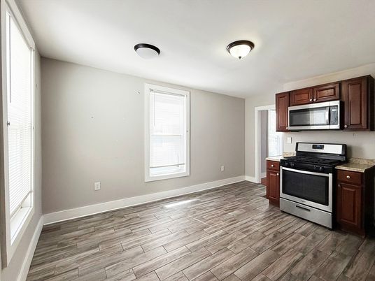 Interior, Kitchen, Stainless Steel Appliances, Wood Texture Flooring