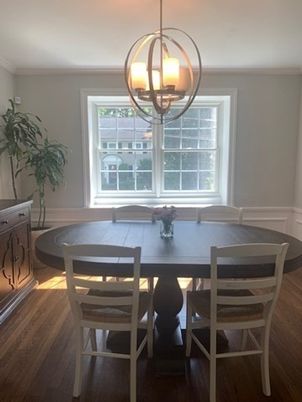 Chandelier, Dining room, Interior, Pendant Lights, Wood Texture Flooring