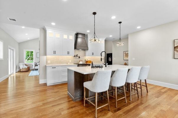 Interior, Kitchen, Pendant Lights, Recessed Lighting, Wood Texture Flooring