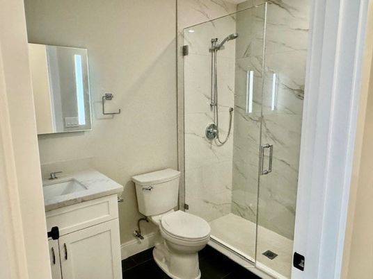 Bathroom, Glass Shower, Interior, Marble Walls