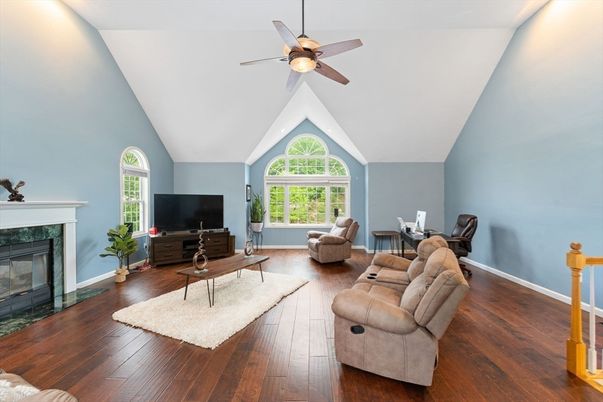 Dining room, Fireplace, Interior, Living room, Wood Texture Flooring