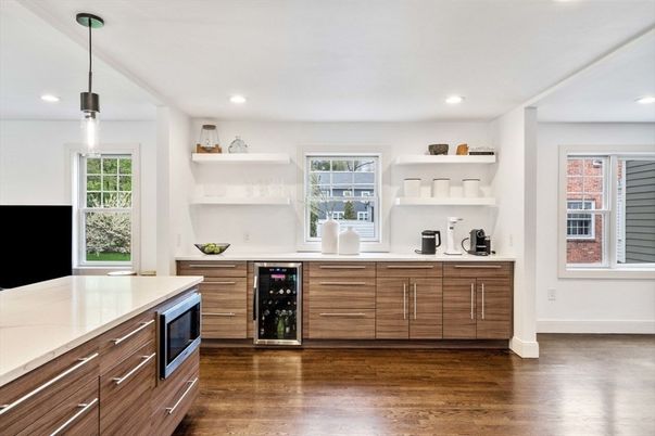 Interior, Kitchen, Pendant Lights, Recessed Lighting, Wood Texture Flooring