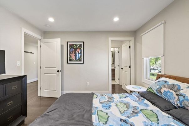 Bedroom, Interior, Recessed Lighting, Wood Texture Flooring