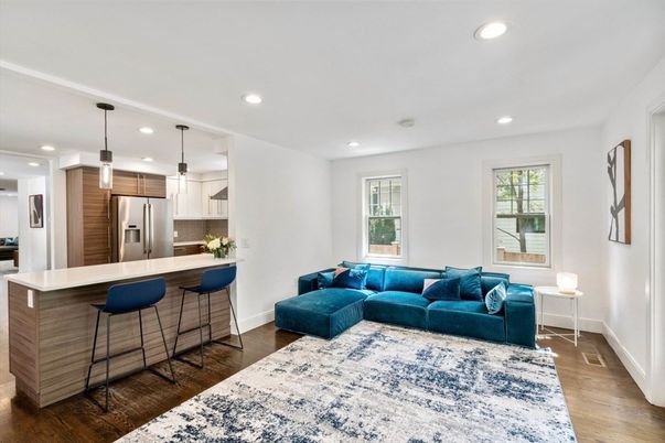 Interior, Kitchen, Living room, Pendant Lights, Recessed Lighting, Stainless Steel Appliances, Wood Texture Flooring