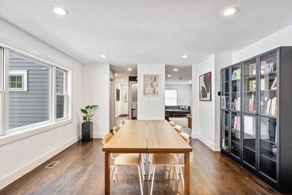 Dining room, Interior, Recessed Lighting, Wood Texture Flooring