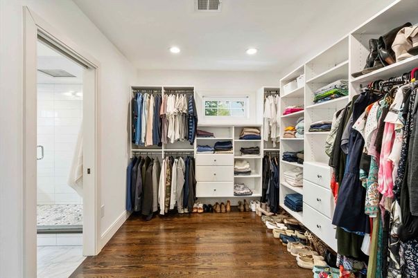 Interior, Marble, Recessed Lighting, Walk-in Closets, Wood Texture Flooring