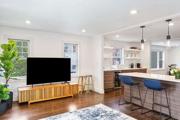 Interior, Kitchen, Pendant Lights, Recessed Lighting, Wood Texture Flooring