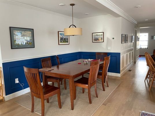 Dining room, Interior, Pendant Lights, Recessed Lighting, Wood Texture Flooring