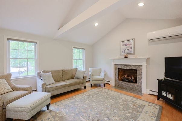 Fireplace, Interior, Recessed Lighting, Wood Texture Flooring