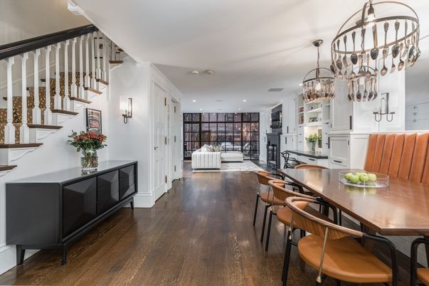 Chandelier, Dining room, Interior, Living room, Recessed Lighting, Wood Texture Flooring