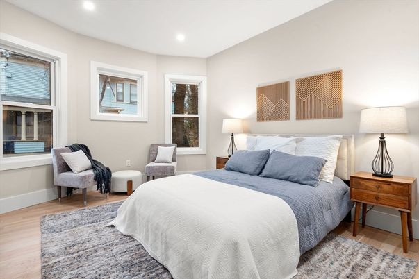 Bedroom, Interior, Recessed Lighting, Wood Texture Flooring